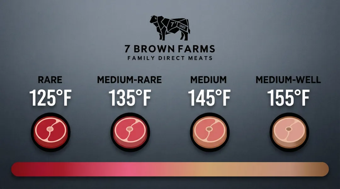 Ribeye steak doneness temperature chart from rare to medium-well