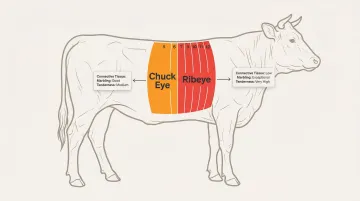 Chuck eye rib 5 versus ribeye ribs 6-12 cow anatomy diagram comparison