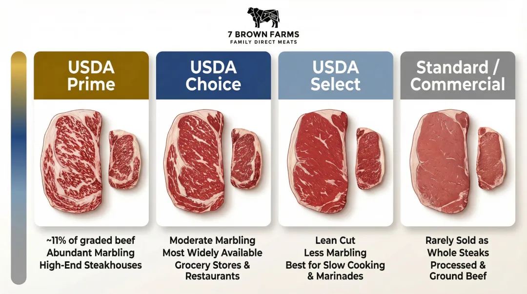 USDA beef quality grades comparison chart from Prime to Select explained
