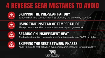Four common reverse sear cowboy ribeye mistakes to avoid infographic