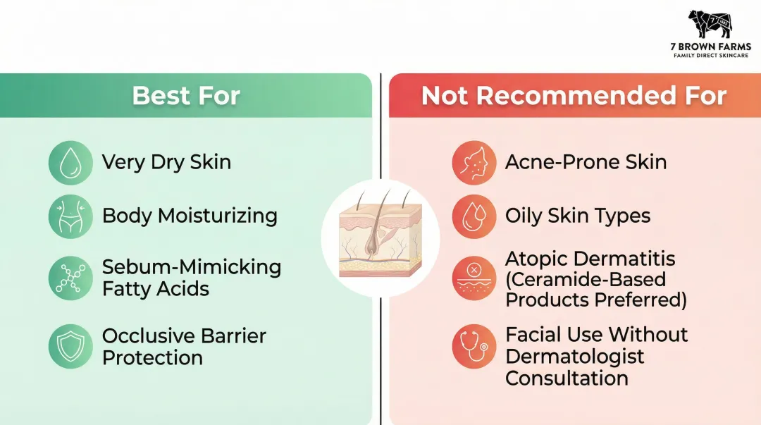 Beef tallow skin benefits versus limitations for dry and acne-prone skin types