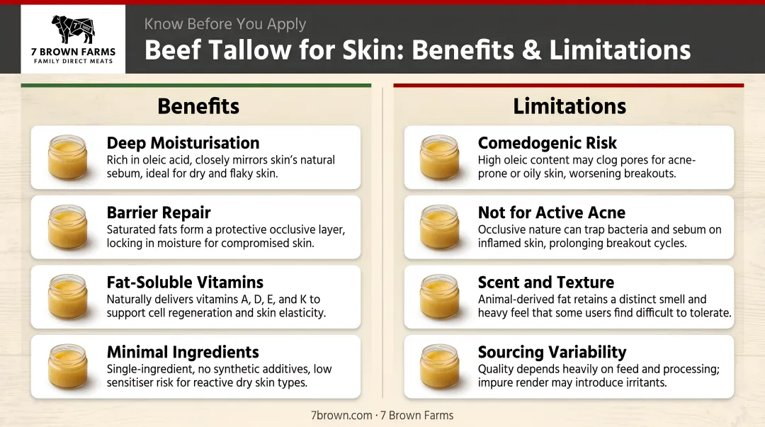 Beef tallow skin benefits versus limitations for dry and acne-prone skin types