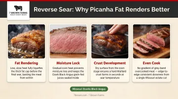 Four reverse sear benefits for picanha fat rendering moisture and crust development