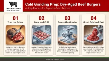 4-step cold grinding prep process for dry-aged beef burgers