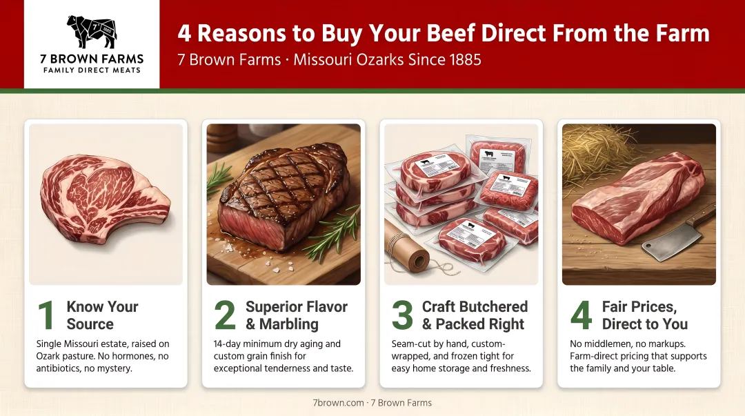 Four key benefits of buying meat direct from a farmer infographic