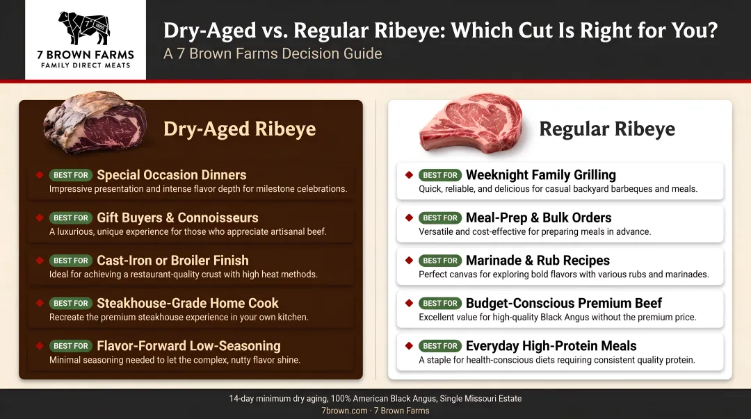 Dry-aged versus regular ribeye decision guide comparing use cases side by side