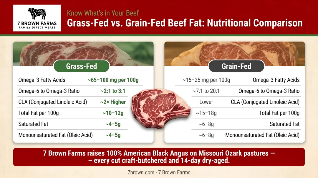 Grass-fed versus grain-fed beef fat nutritional comparison infographic chart