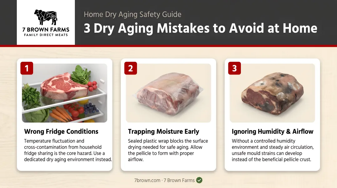 Three common dry aged beef safety mistakes to avoid at home infographic