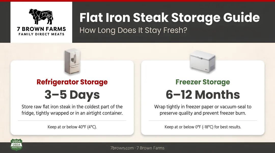 Flat iron steak refrigerator and freezer storage duration quick reference guide