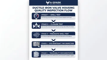 Five-step ductile iron valve housing quality inspection and pressure testing sequence