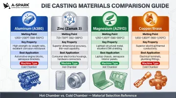 Die casting material comparison chart for aluminum zinc magnesium and copper alloys