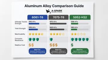 6061 7075 5052 aluminum alloy properties comparison chart for CNC machining