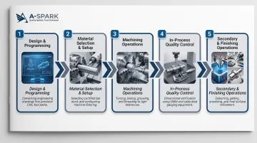5-step CNC turning manufacturing process from design to finishing operations