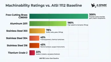 CNC turning material machinability ratings comparison chart across six common metals