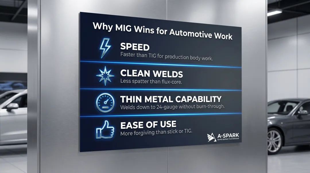 MIG welding advantages over TIG flux-core and stick for automotive sheet metal