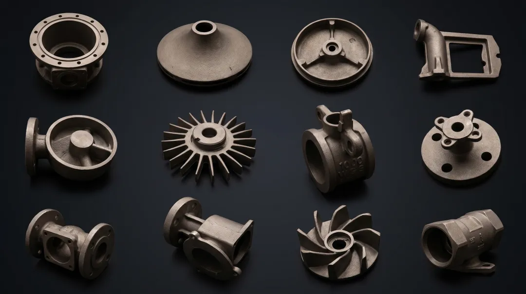 Industrial sand cast metal components including engine blocks valve bodies and pump housings