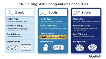 3-axis 4-axis and 5-axis CNC milling capability comparison with setup and cost impact