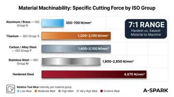 CNC machining material machinability comparison chart by ISO group and cutting force
