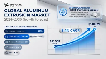Aluminum extrusion market growth by sector 2024 to 2030 CAGR chart