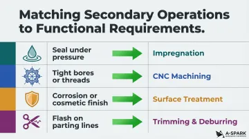 Secondary operation selection decision guide mapping functional requirements to process types
