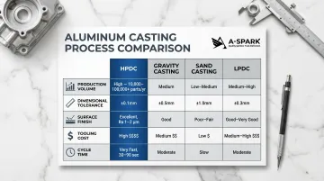 HPDC versus gravity casting sand casting and LPDC process comparison chart