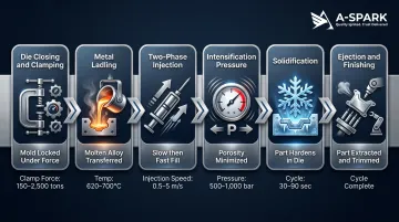 Six-phase HPDC aluminum die casting production cycle process flow diagram
