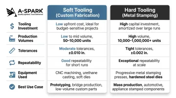 Custom sheet metal fabrication versus metal stamping side-by-side comparison infographic