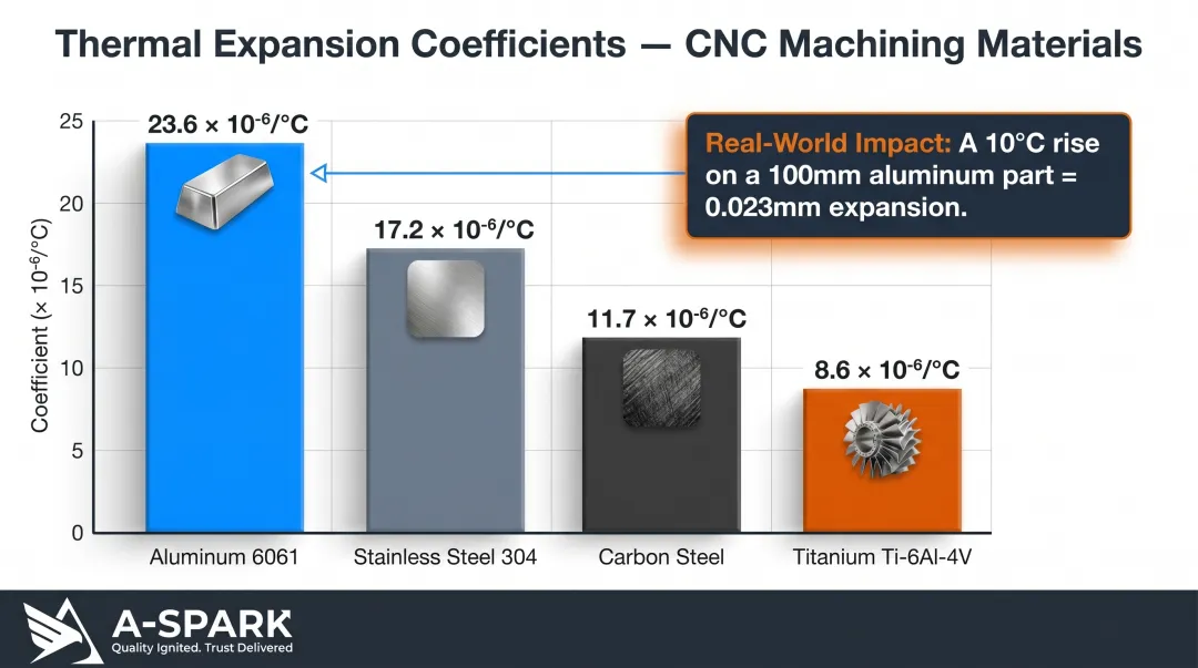 Thermal expansion coefficient comparison chart for aluminum steel titanium and stainless steel