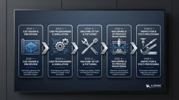 5-step CNC precision machining process from CAD design to final inspection