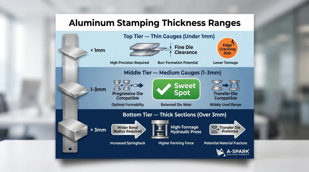 Aluminum stamping thickness ranges thin medium and thick gauge guidelines infographic