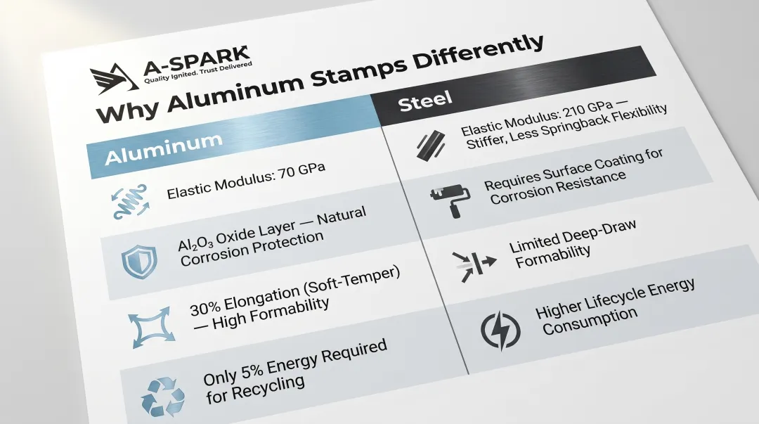 Aluminum versus steel key stamping property differences side-by-side comparison infographic