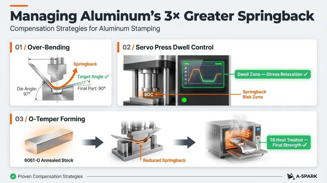 Three springback compensation methods for aluminum stamping over-bending servo press annealing