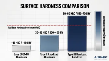 Hardness comparison chart base aluminum versus Type II and Type III anodized coatings