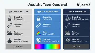 Three anodizing types comparison chart Type I Type II Type III specifications and applications