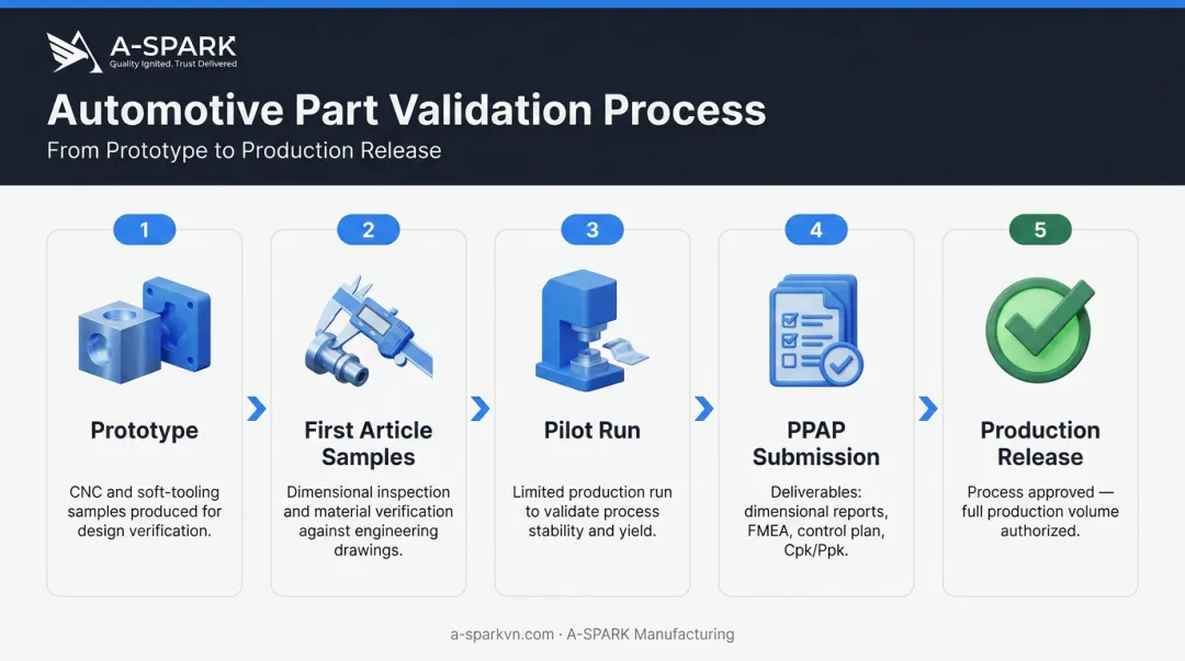 5-step automotive PPAP validation process from prototype to production release