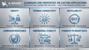 Six key aluminum die casting material properties comparison infographic