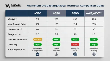 Aluminum die casting alloy comparison chart A380 A360 B390 ADC12 properties