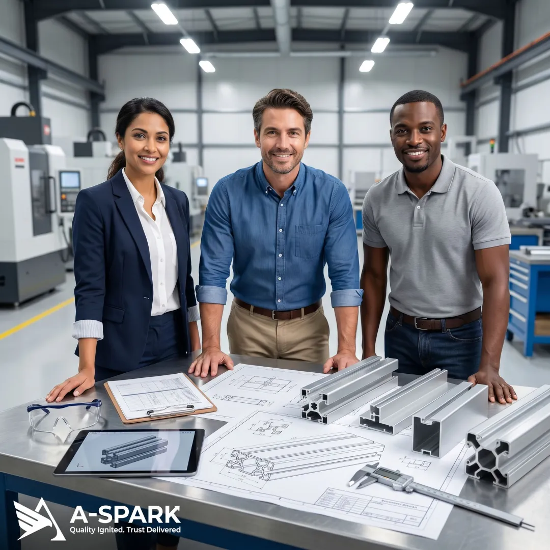 Engineers reviewing custom aluminum extrusion profiles