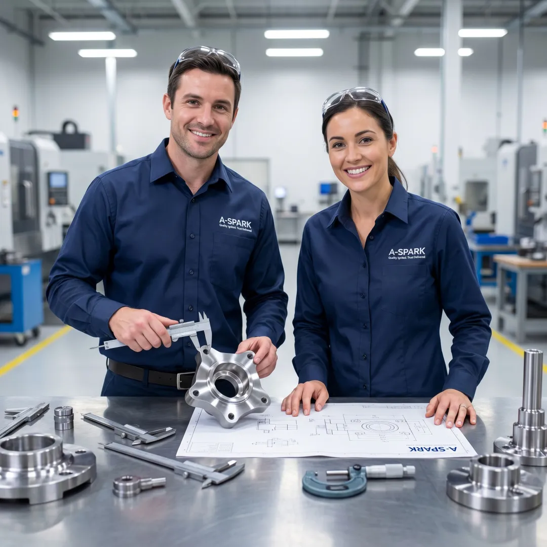 Engineers inspecting steel cast components
