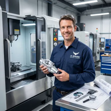 Engineer reviewing precision machined components