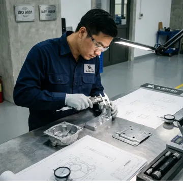 Engineer inspecting fabricated metal components