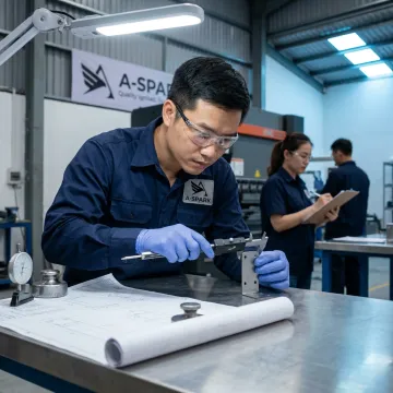 Engineer inspecting fabricated sheet metal parts
