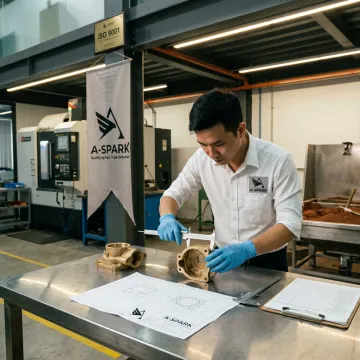 Engineer inspecting brass cast parts