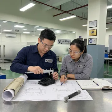 Engineers reviewing automotive injection mold design