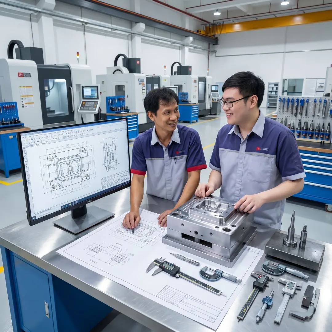 Engineers reviewing die casting mould design