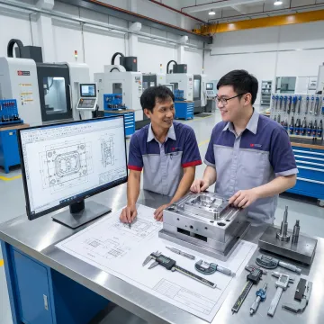 Engineers reviewing die casting mould design