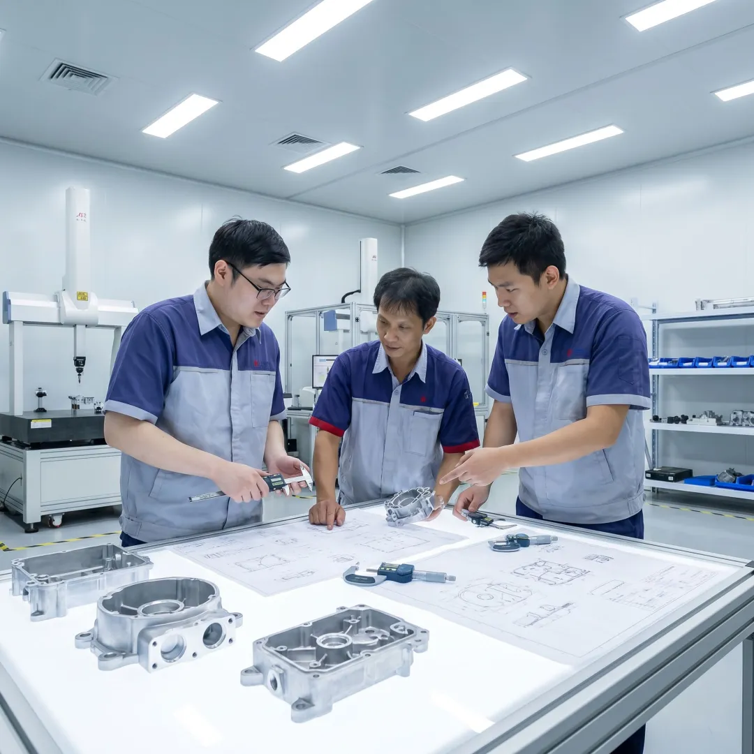 Engineers reviewing aluminum die cast components