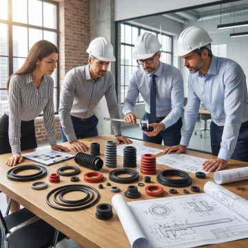 Engineers reviewing custom rubber molded parts