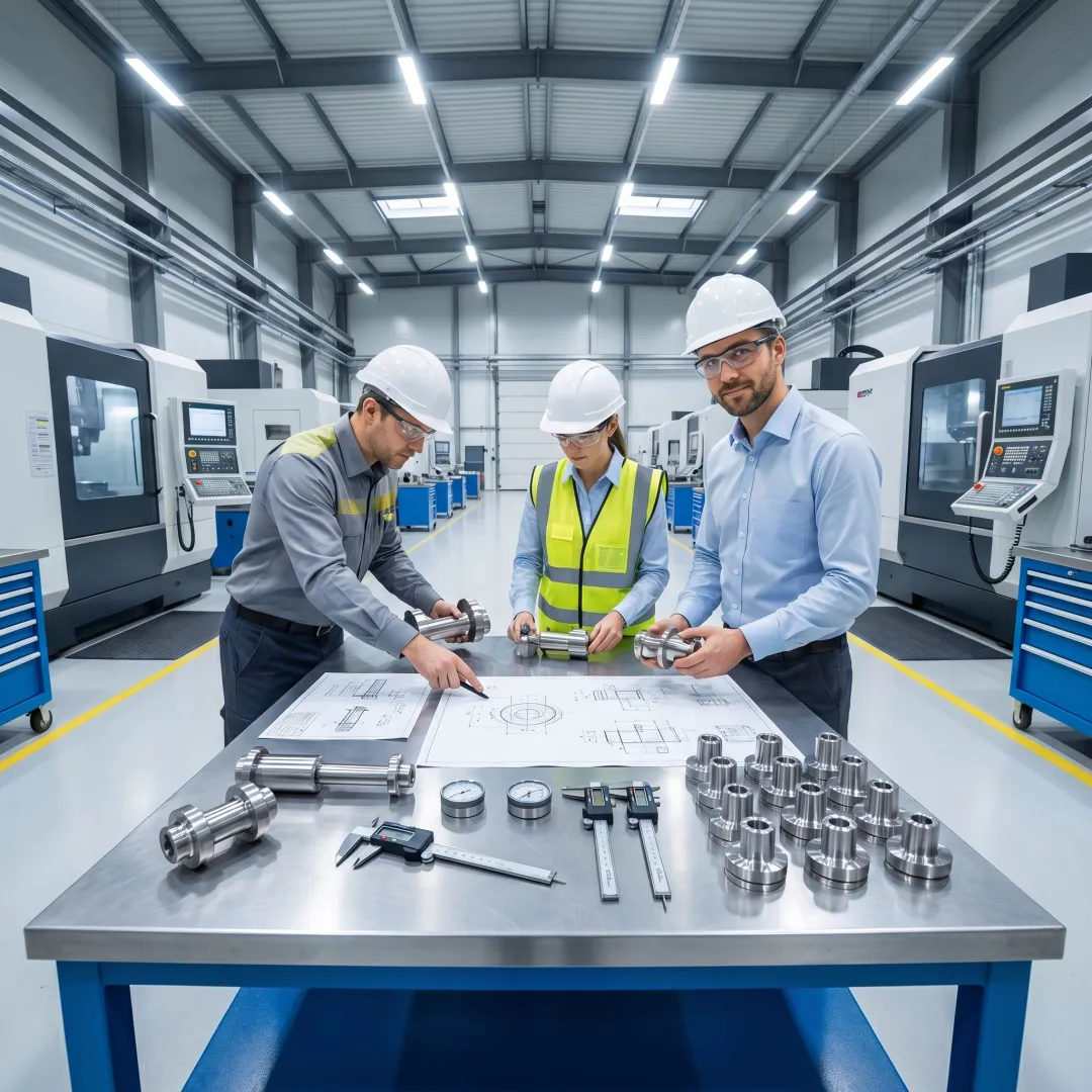 Engineers reviewing forged stainless steel parts