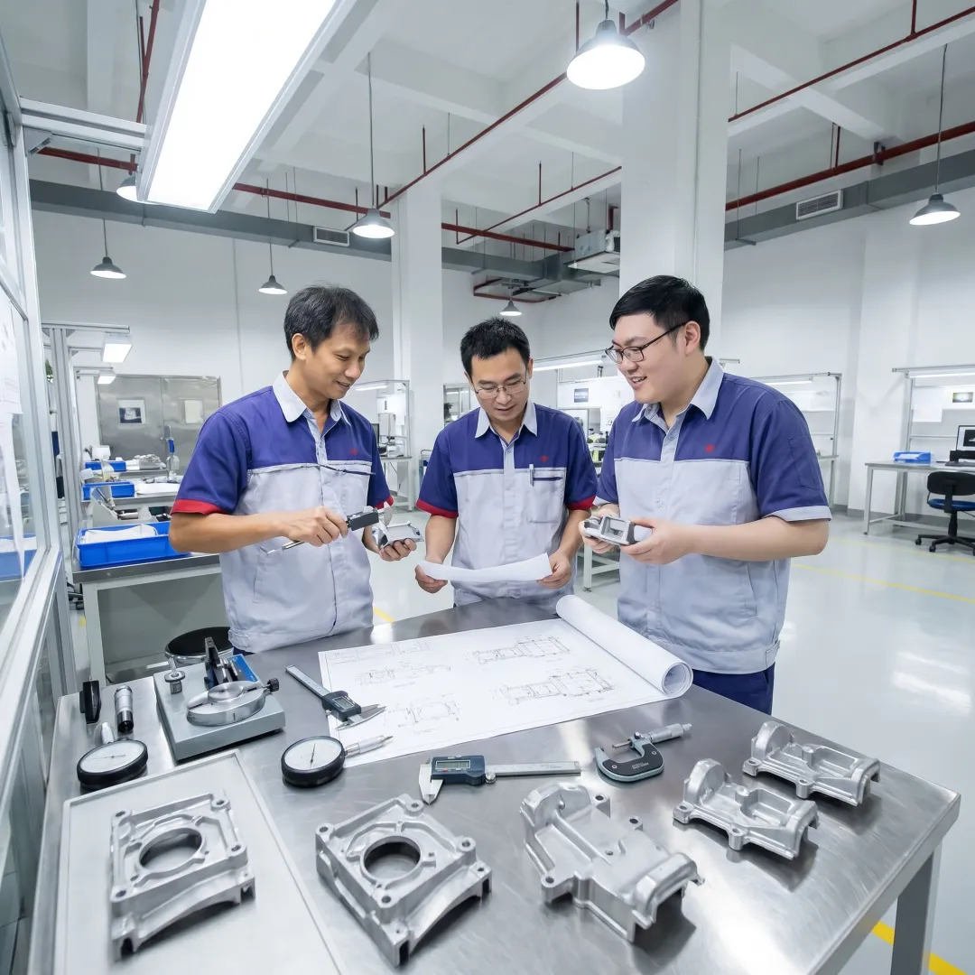 Engineers reviewing magnesium die cast parts